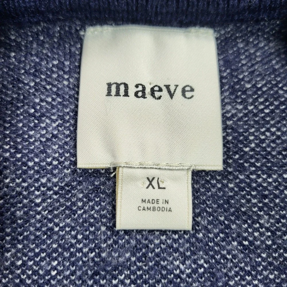 Maeve Anthropologie Maxine Puff-Sleeve Sweater Navy Blue Cream Floral Pattern XL - Picture 7 of 10